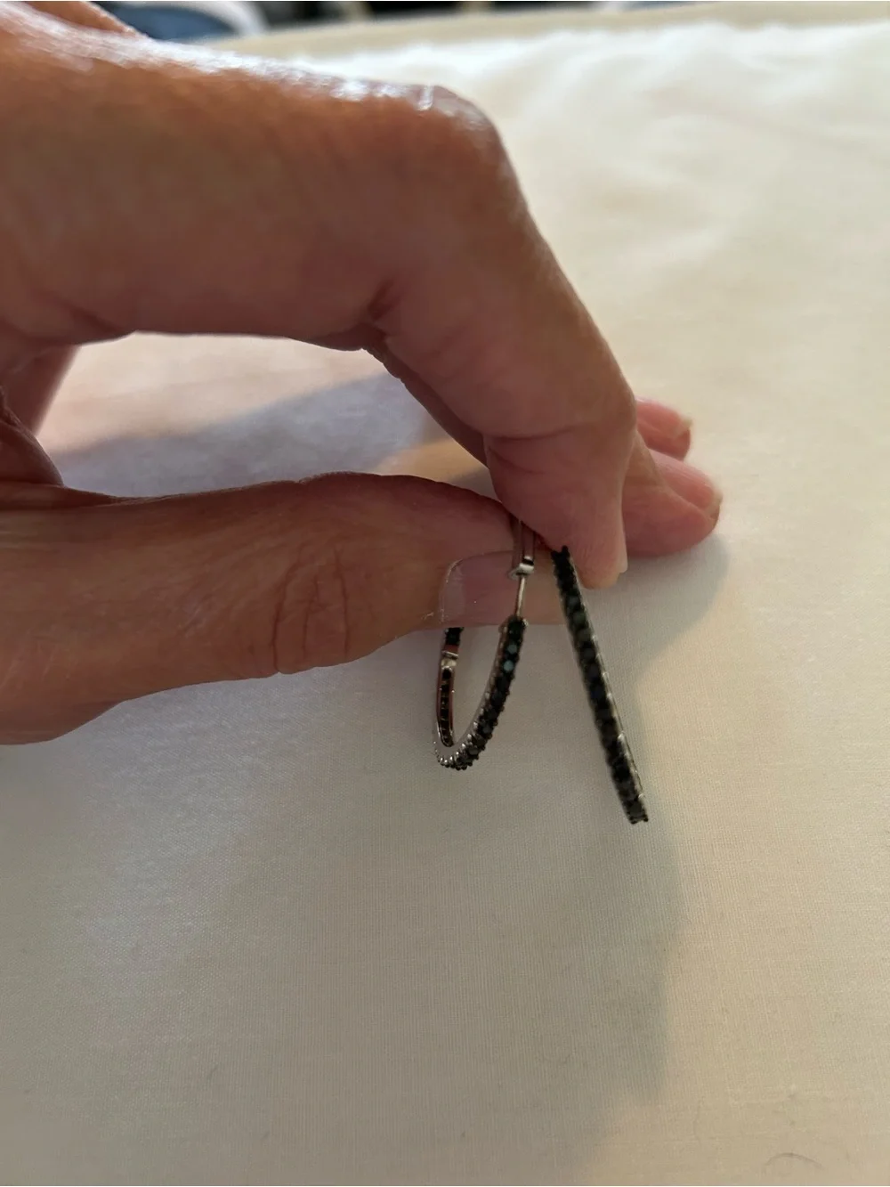 Sterling Silver Hoop Earrings with Black Stone Detailing